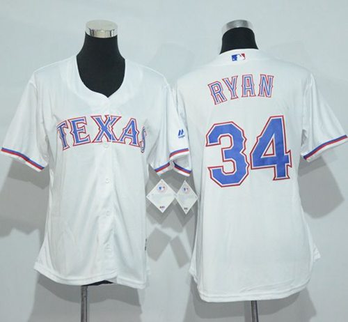 Rangers #34 Nolan Ryan White Women's Home Stitched MLB Jersey - Click Image to Close